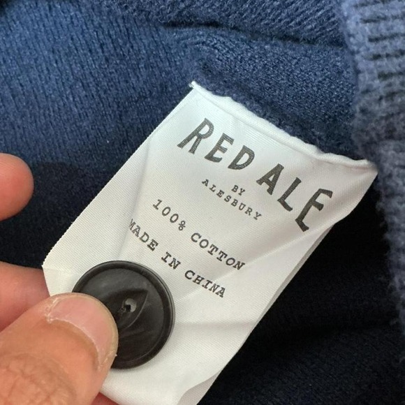 Red Ale 100% Cotton Thermal Men's Navy Blue Mock Neck Button Up Pullover Sweater - Picture 4 of 5